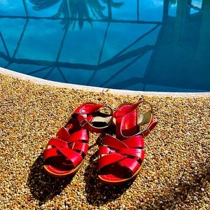 Red leather saltwater sandals